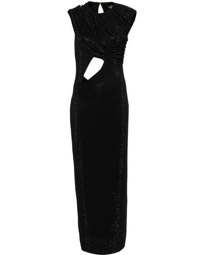 De La Vali Mousseline Rhinestoned Maxi Dress - Black