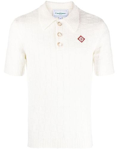 Casablancabrand Striped Bouclé-knit Regular-fit Cotton-blend Polo Shirt - White