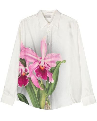 Pierre Louis Mascia Aloe Seidenhemd mit Blumen-Print - Weiß