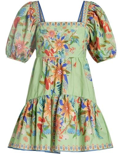 FARM Rio Floral-print Cotton Mini Dress - Groen