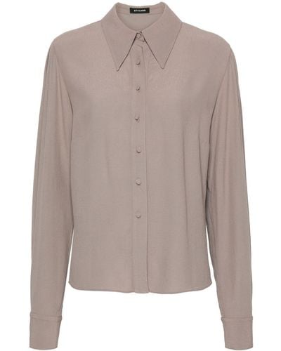 Styland Oversized-collar Crepe Shirt - Brown