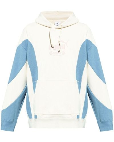 PUMA Panelled logo-print hoodie - Blu