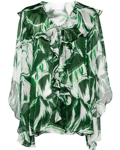 Costarellos Elowyn Floral-print Silk Blouse - Green