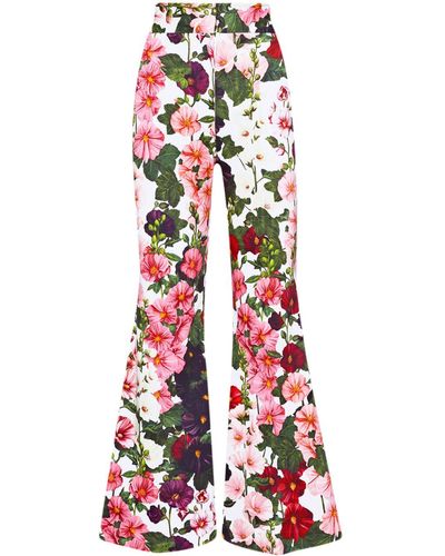 Oscar de la Renta Pantalon évasé Hollyhocks à fleurs - Blanc