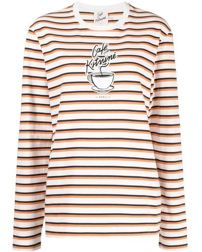 Café Kitsuné Coffee Cup-print Cotton T-shirt - Oranje