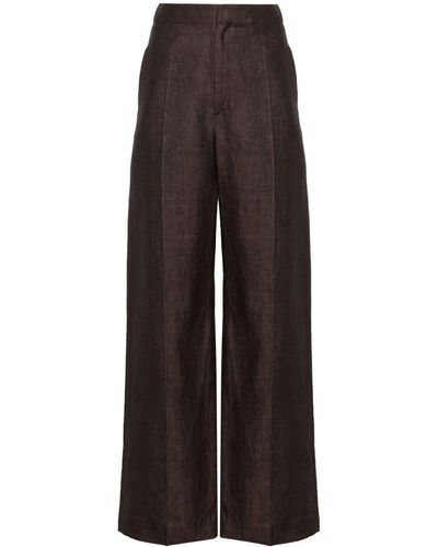 Loewe High-waisted Linen Pants - Brown