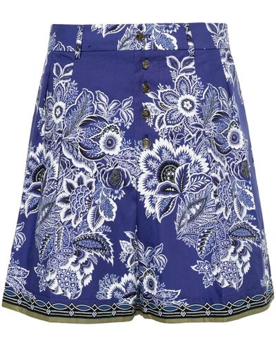 Etro High-Waist-Shorts mit Blumen-Print - Blau