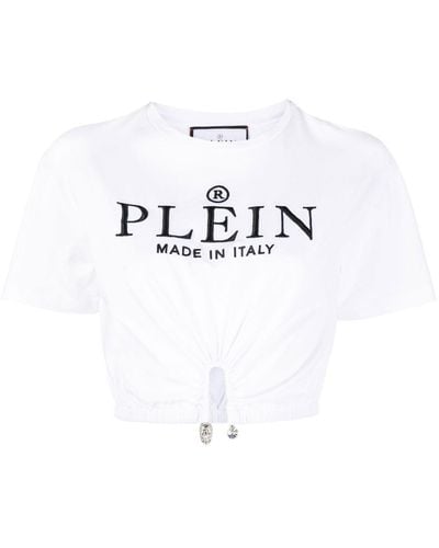 Philipp Plein Camiseta corta con logo bordado - Blanco