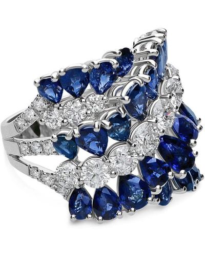 Leo Pizzo Bague en or blanc 18ct ornée de diamants et de saphirs - Bleu