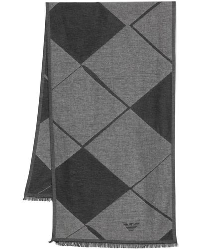 Emporio Armani Geometric-pattern Frayed Scarf - Gray