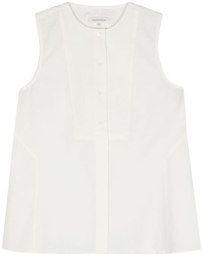 Maison Kitsuné Crinkled Sleeveless Shirt - White