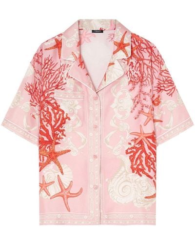 Versace Sea-print Satin Shirt - Pink