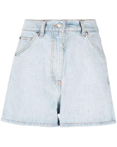 MSGM High-rise Ripped-detailing Denim Shorts - Blue