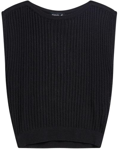 agnès b. Semi-sheer Ribbed Knit Top - Black