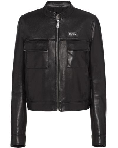 Prada Zip-up Leather Jacket - Black