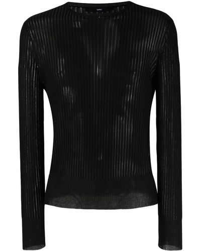 SAPIO Semi-sheer Knitted Cotton-silk Sweater - Black