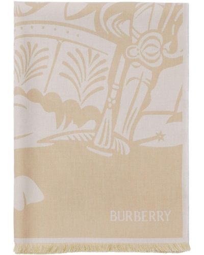 Burberry Ekd Wool Cotton Scarf - Natural