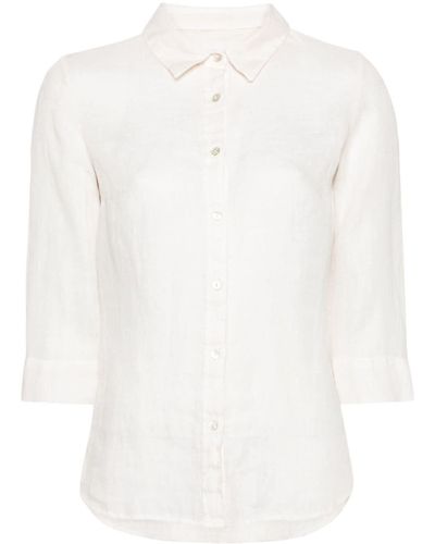 120% Lino Three-quarter Sleeve Linen Shirt - White