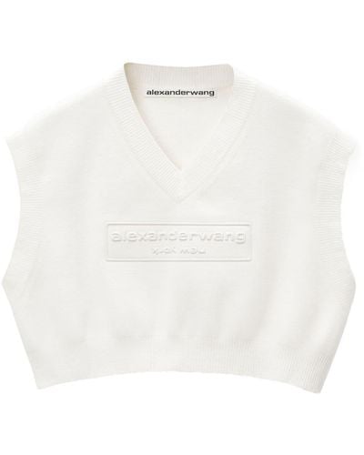 Alexander Wang Logo-embossed cropped knitted top - Weiß
