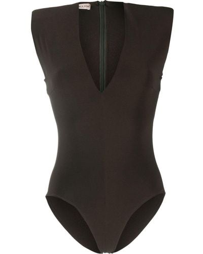 Blanca Vita Padded-shoulder V-neck Bodysuit - Black