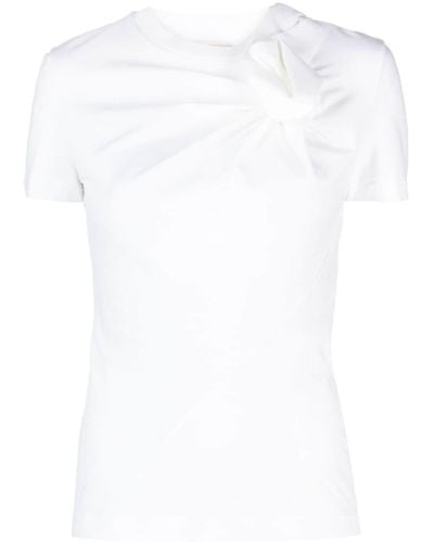Alexander McQueen T-Shirt mit drapierter Blume - Weiß