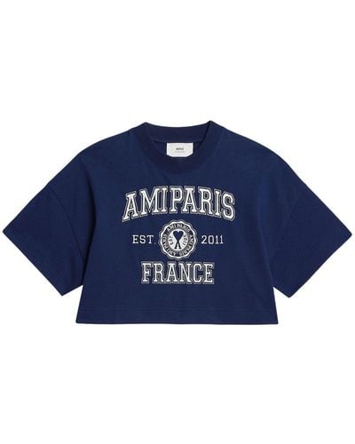 Ami Paris T-shirt crop à logo imprimé - Bleu