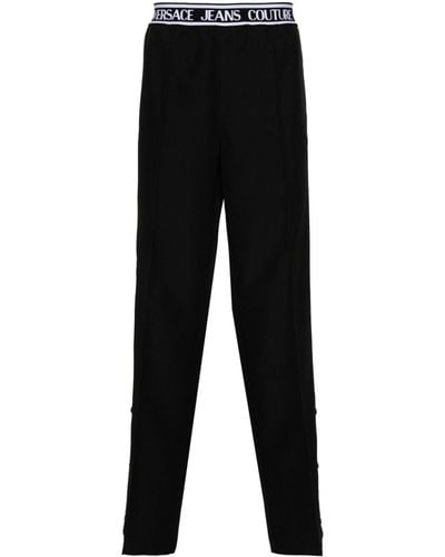 Versace Pantalon droit à taille à logo - Noir