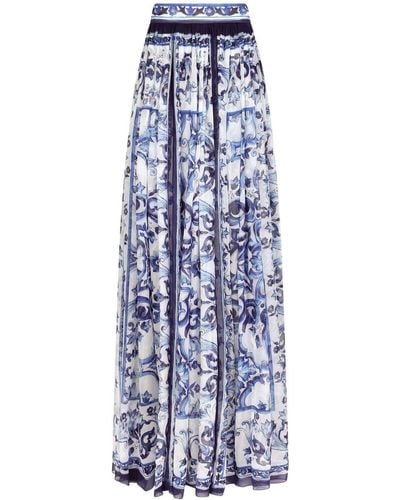 Dolce & Gabbana Falda larga de chifón con estampado de mayólica - Azul