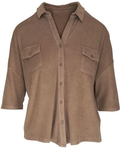 Majestic Filatures Faded-effect Drop-shoulder Shirt - Brown