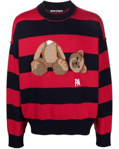 Palm Angels Pa Bear Striped Sweater - Red