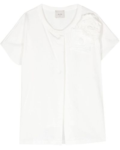 Alysi T-Shirt mit Blumenapplikation - Weiß