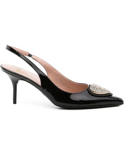 Love Moschino 80mm Crystal-embellished Leather Court Shoes - Black