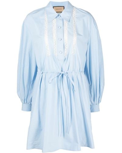 Gucci Robe-chemise à détail de dentelle - Bleu