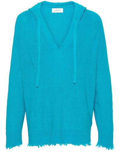 Laneus Knitted Cotton Hoodie - Blue