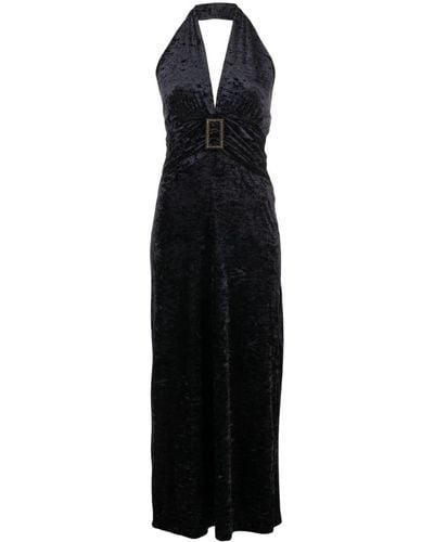 P.A.R.O.S.H. Buckle-detail Crushed Velvet Dress - Black