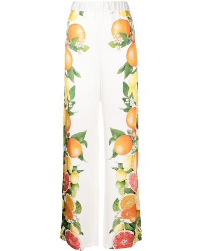 Stella McCartney Fruit-print Silk Palazzo Trousers - Metallic