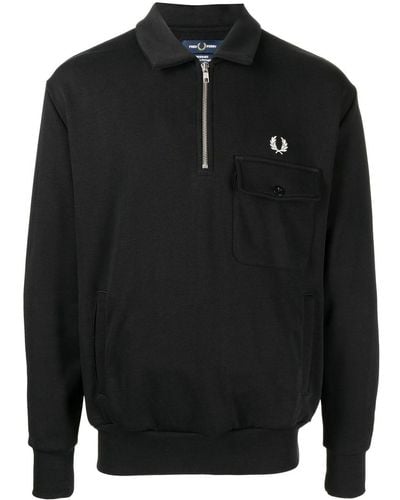 Fred Perry Logo-embroidered Quarter-zip Sweatshirt - Black