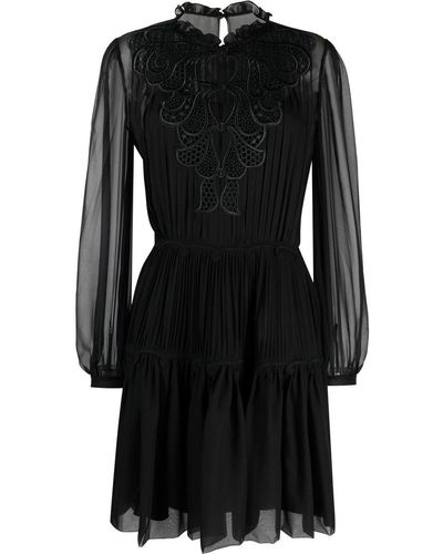 Alberta Ferretti Long-sleeve Silk Shift Dress - Black