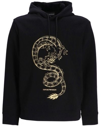 Emporio Armani Dragon-embroidered Hoodie - Black