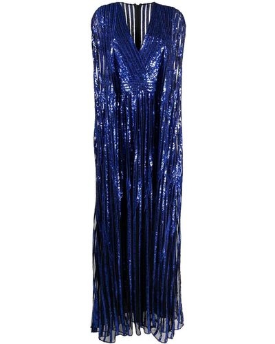 Elie Saab Sequin-embellished Cape Dress - Blue