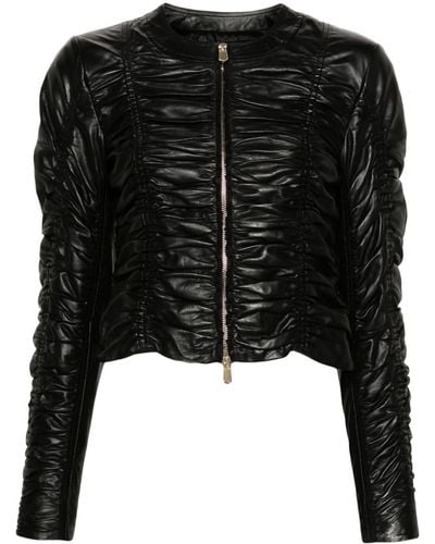 Pinko Ruched Leather Jacket - Black