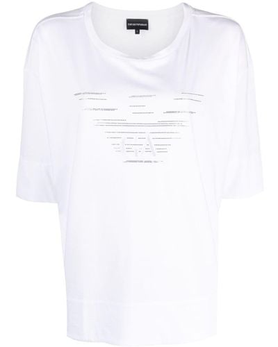 Emporio Armani ラインストーンロゴ Tシャツ - ホワイト