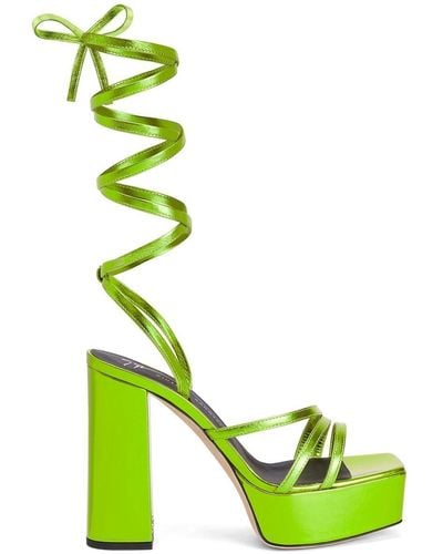 Giuseppe Zanotti Metallic Leather Heel Sandals - Green