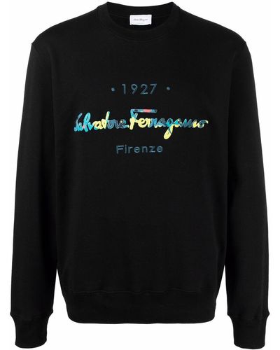 Ferragamo Logo Embroidered Crewneck Sweatshirt Black
