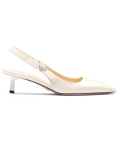 Prada Patent-leather Slingback Court Shoes - Natural