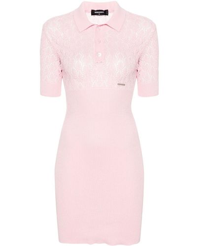 DSquared² Open-knit Polo-collar Dress - Pink