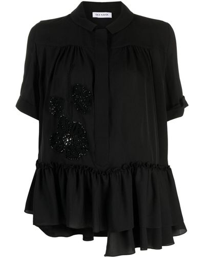 Dice Kayek Floral-embroidered Silk Shirt - Black