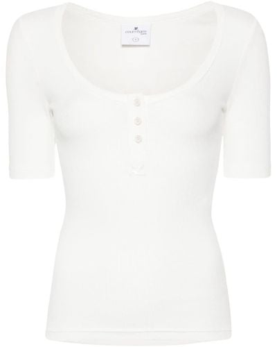 Courreges Geripptes Holistic Snaps 90's T-Shirt - Weiß
