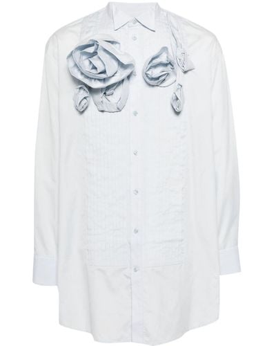 Simone Rocha Appliqué-flower pintuck popling shirt - Weiß