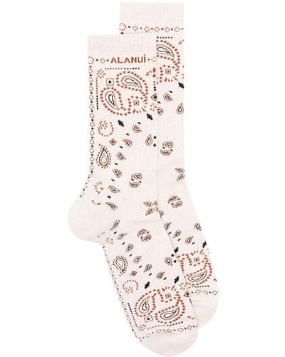 Alanui Bandana Logo-embroidered Ribbed-knit Socks - White